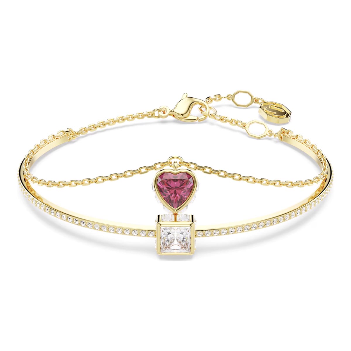 Swarovski Chroma Pink Heart Bangle Bracelet