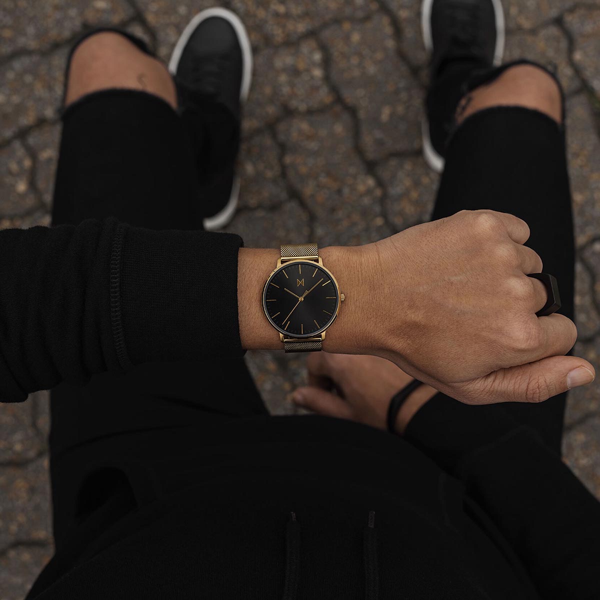 MVMT Legacy Slim Mens Watch with Black Dial and Yellow Ion Plated Stainless Steel Bracelet (quartz movement)