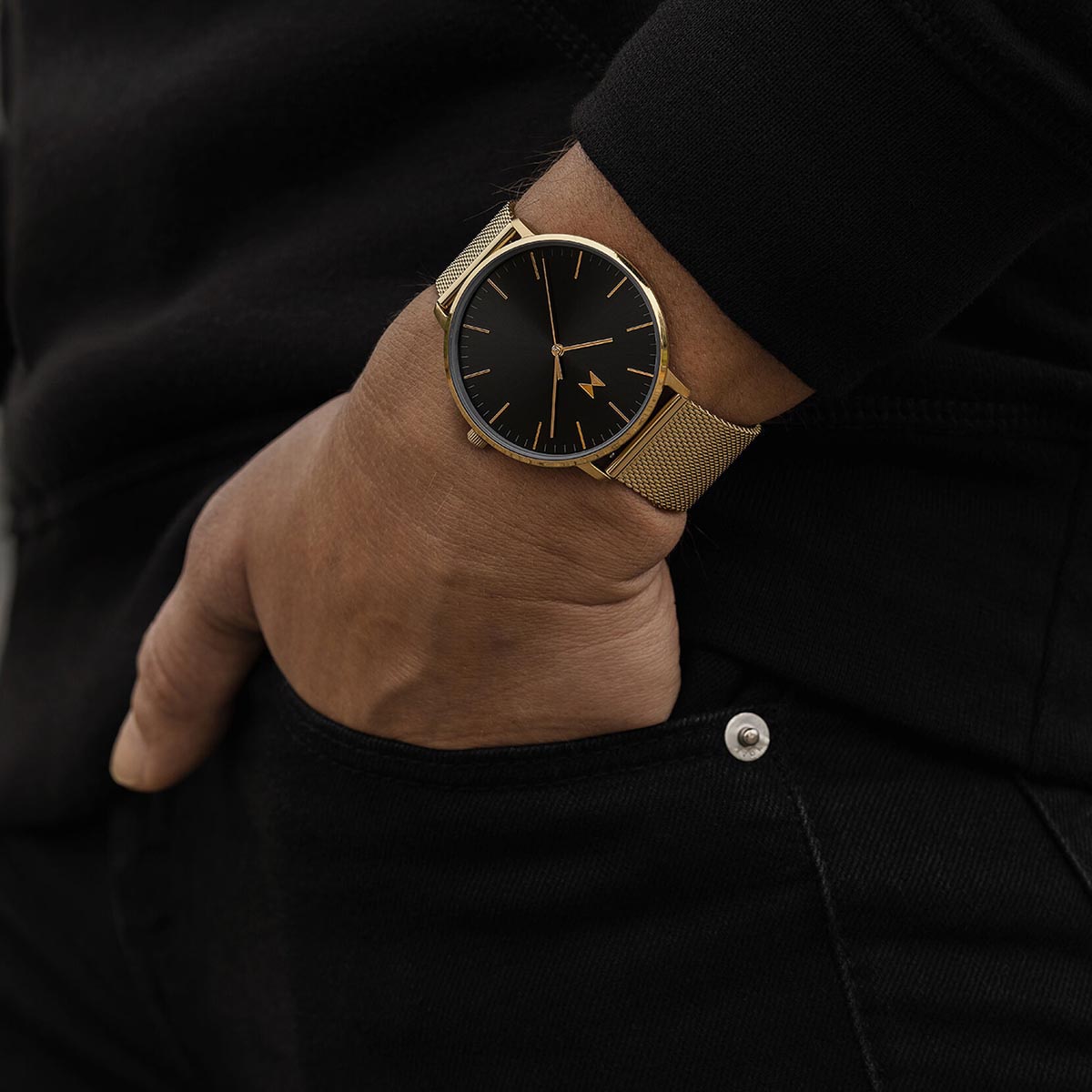 MVMT Legacy Slim Mens Watch with Black Dial and Yellow Ion Plated Stainless Steel Bracelet (quartz movement)