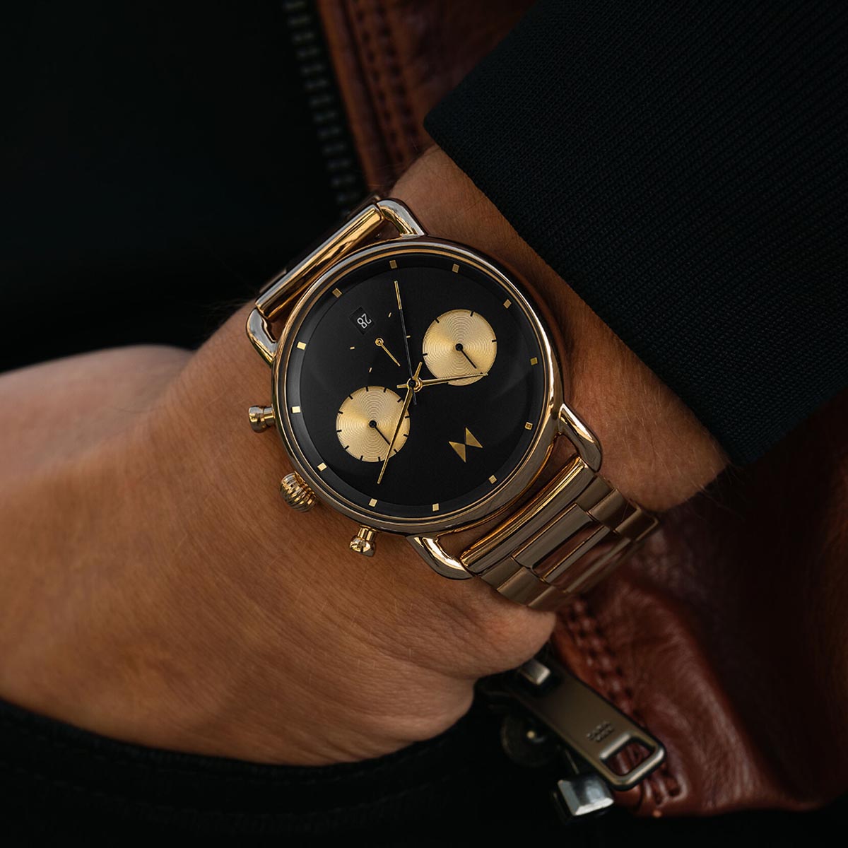 MVMT Blacktop II Mens Chronograph Watch with Gray Dial and Yellow Ion Plated Stainless Steel Bracelet (quartz movement)