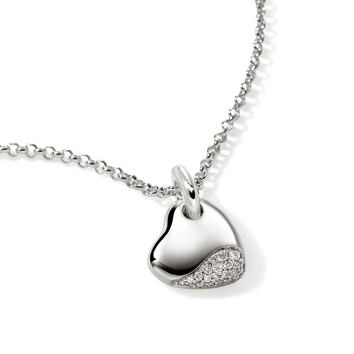 John Hardy Pebble Collection Diamond Heart Necklace in Sterling Silver (1/7ct tw)