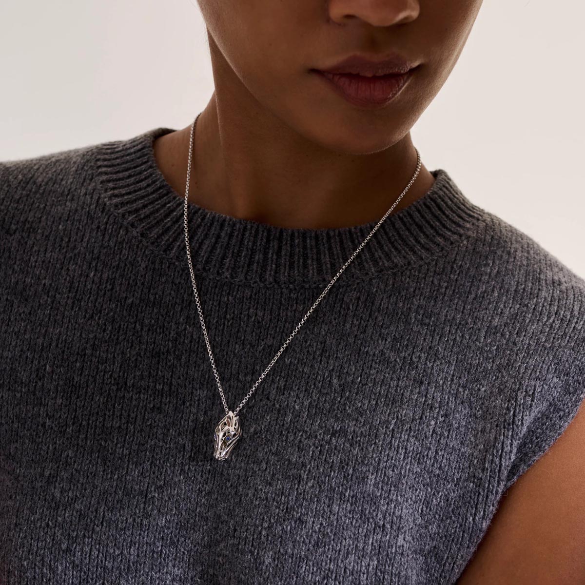 John Hardy Naga Necklace in Sterling Silver with Blue Sapphire