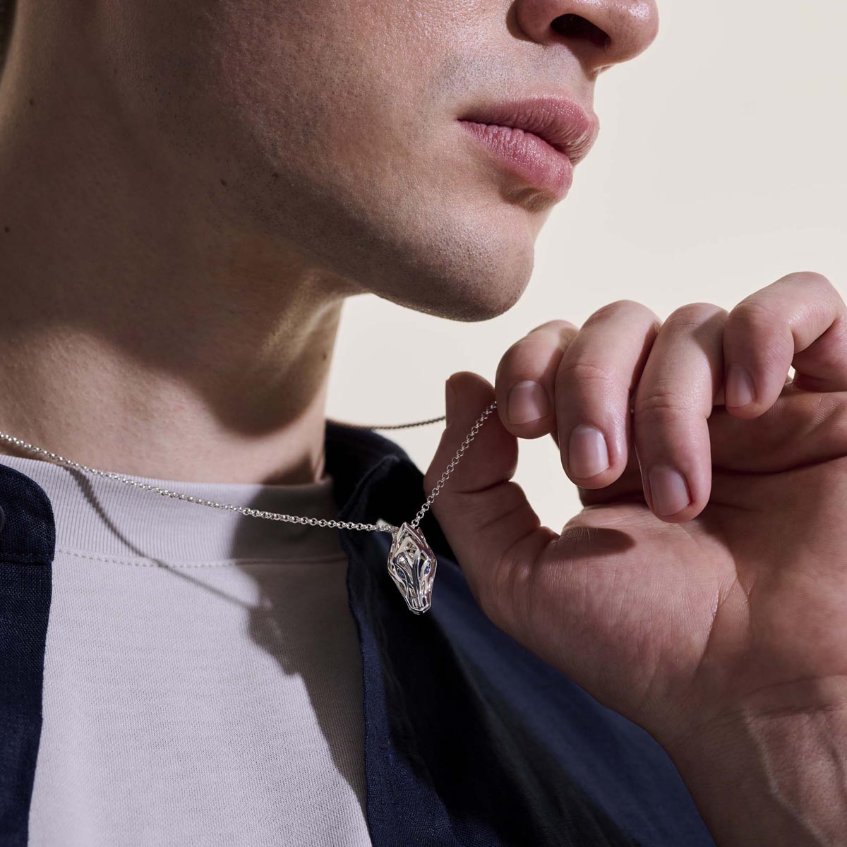 John Hardy Naga Necklace in Sterling Silver with Blue Sapphire