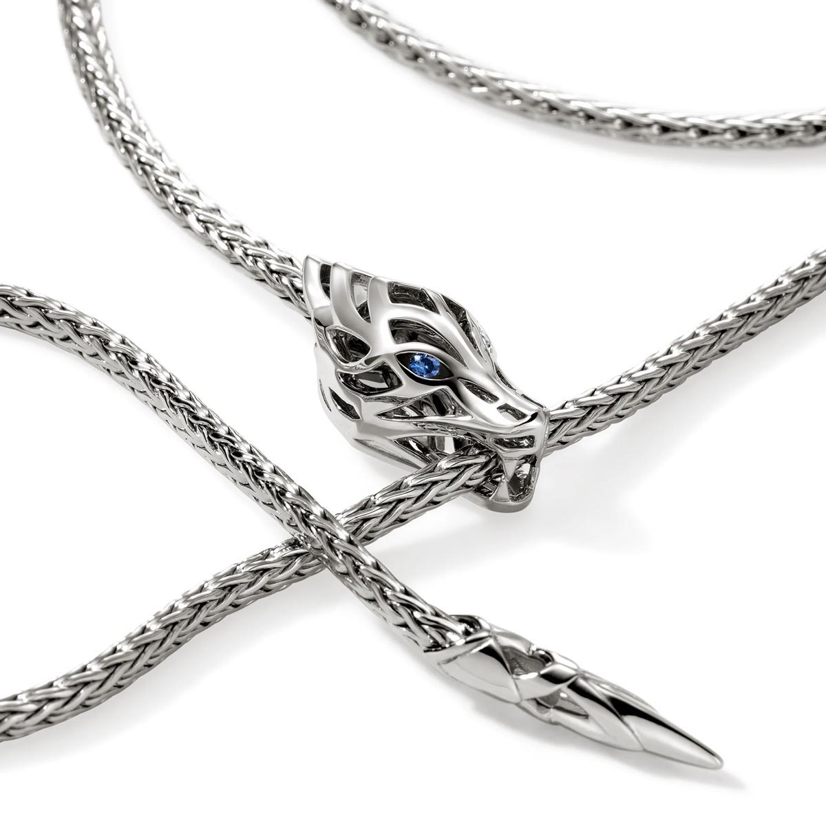 John Hardy Legends Naga Lariat Necklace with Blue Sapphires in Sterling Silver
