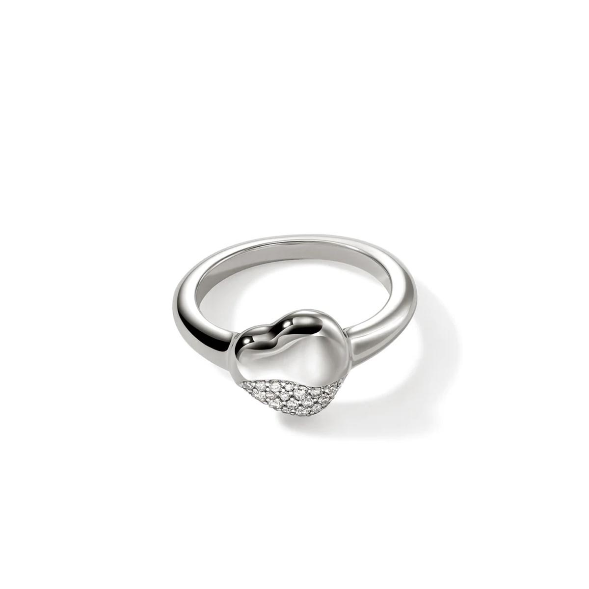 John Hardy Pebble Collection Diamond Pave Heart Ring in Sterling Silver (1/5ct tw)
