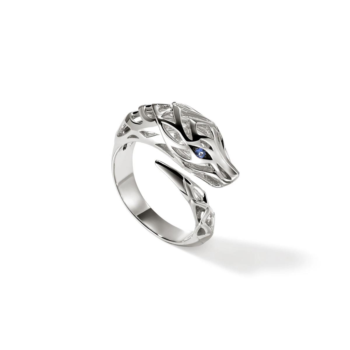 John Hardy Naga Bypass Ring in Sterling Silver with Sapphires (size 7)