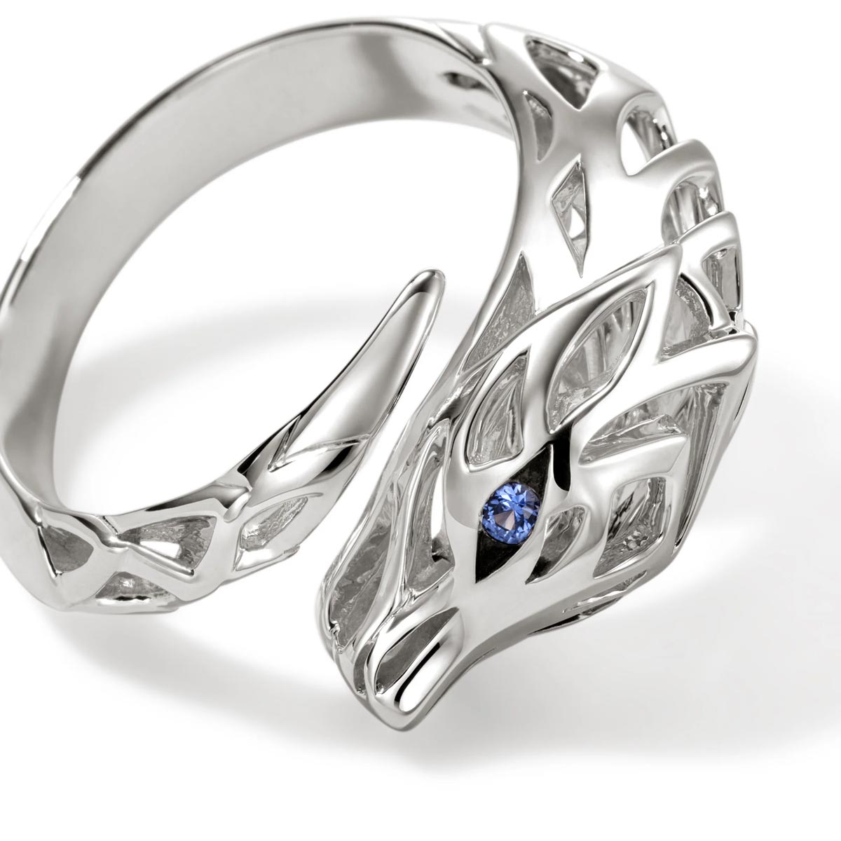 John Hardy Naga Bypass Ring in Sterling Silver with Sapphires (size 7)