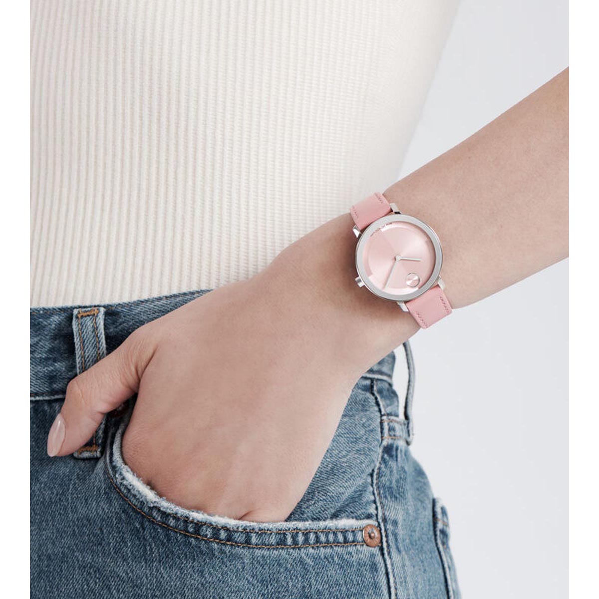 Movado Bold Evolution 2.0 Women's Watch with Pink Dial and Pink Leather Strap (quartz movement)