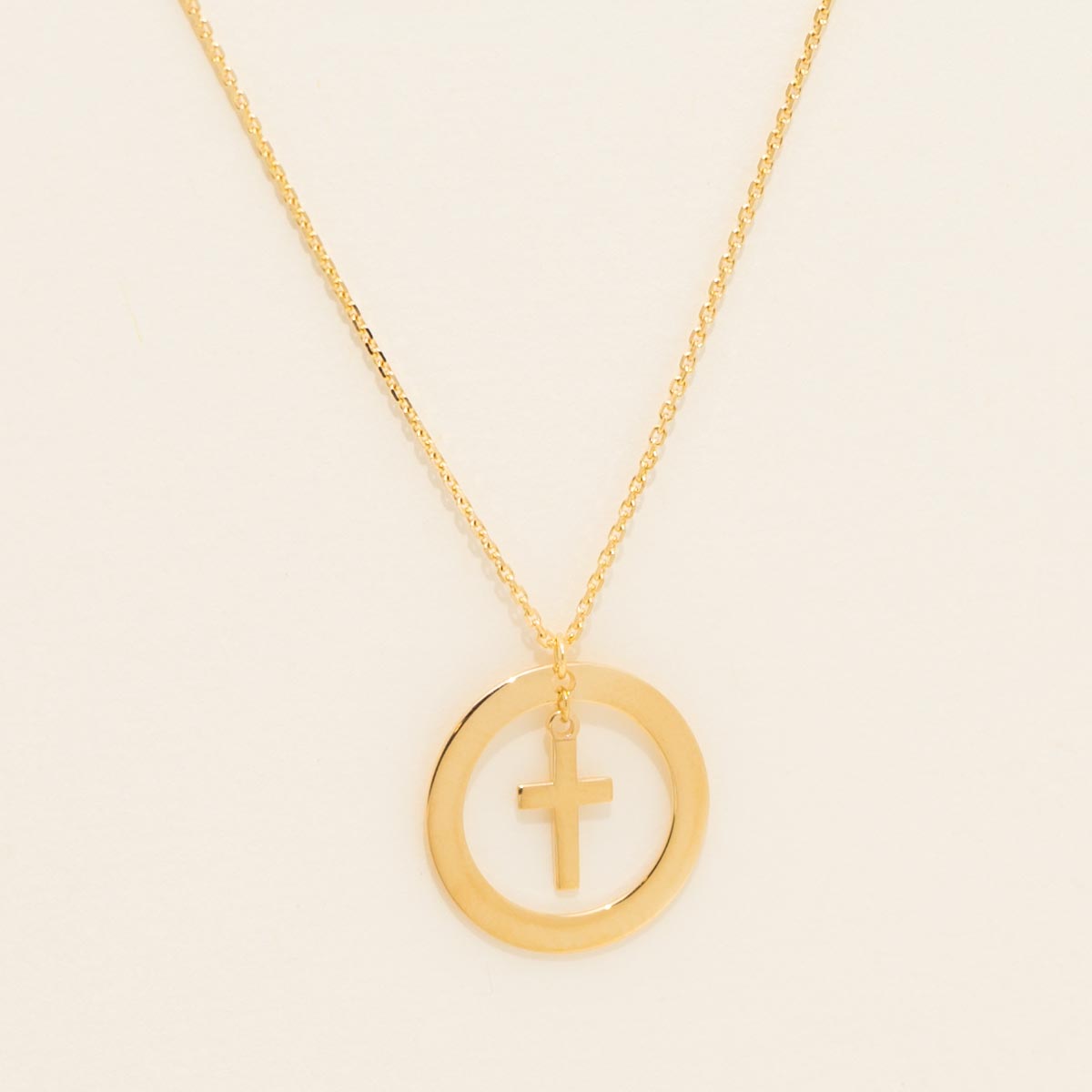 Cross and Circle Necklace in 14kt Yellow Gold