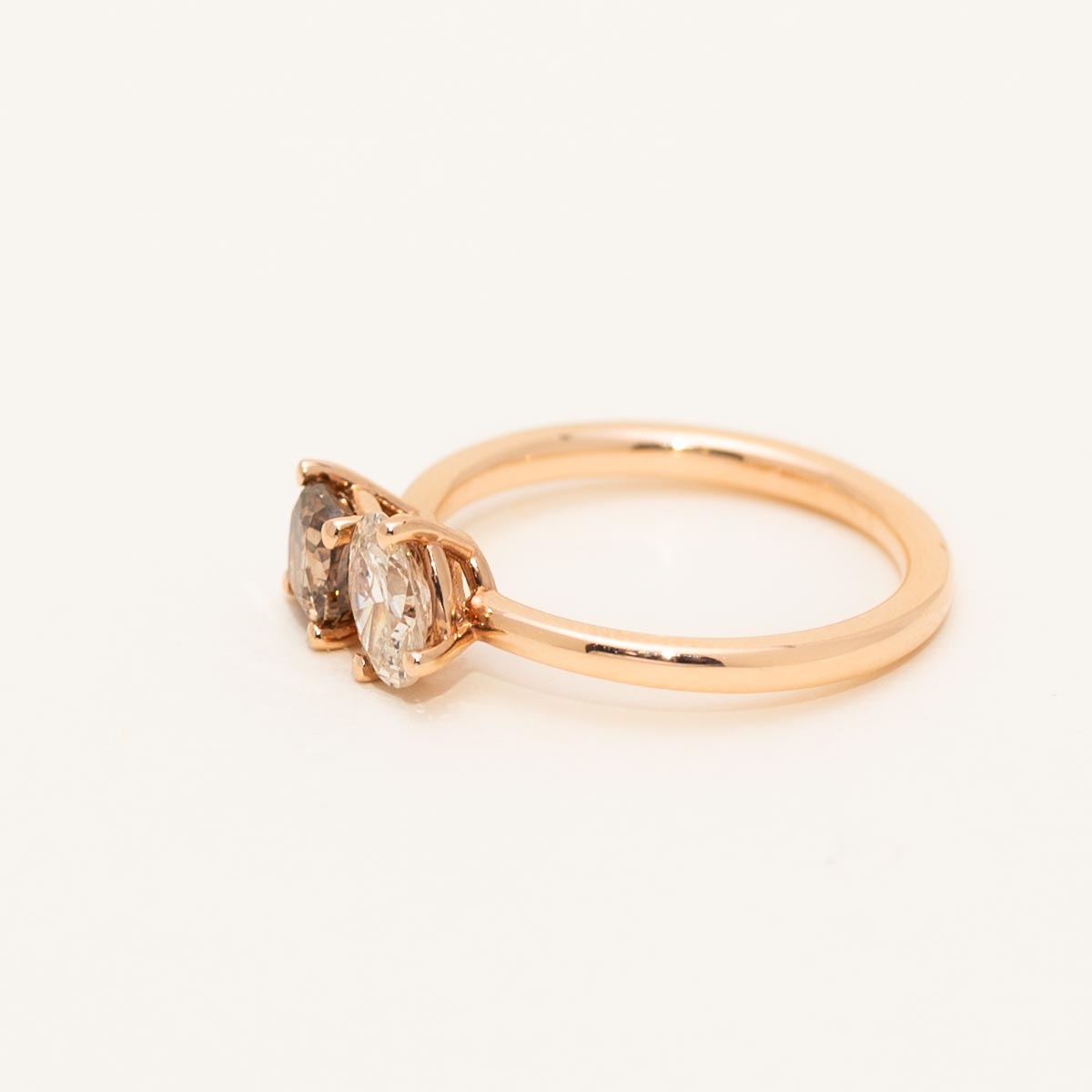 Champagne and White Diamond Toi et Moi Ring in 14kt Rose Gold (1ct tw)
