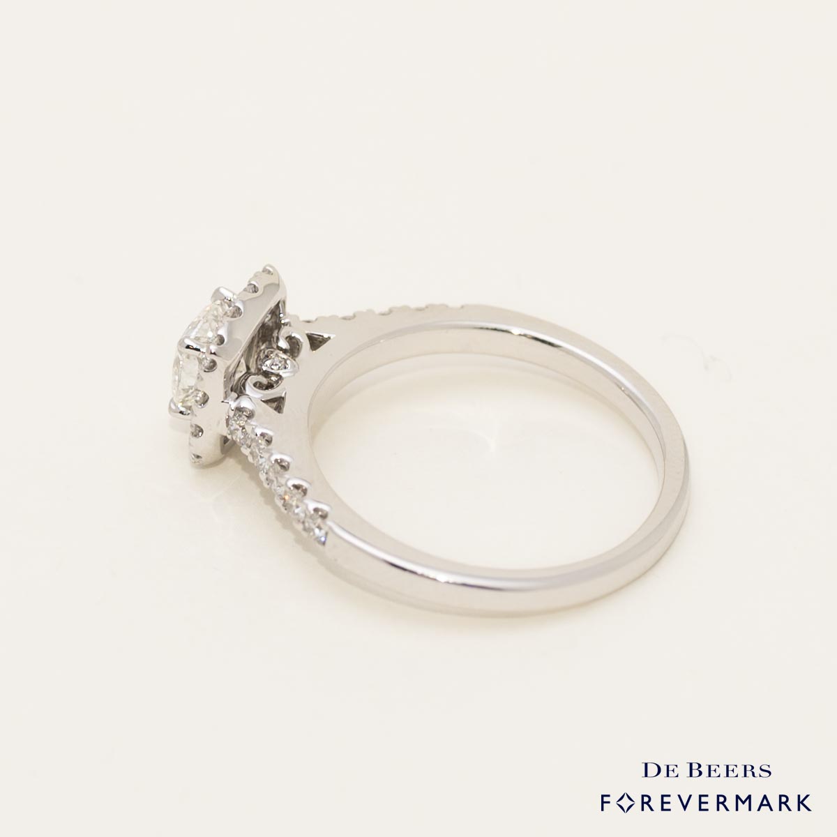 De Beers Forevermark Cushion Diamond Halo Engagement Ring in 14kt White Gold (1ct tw)
