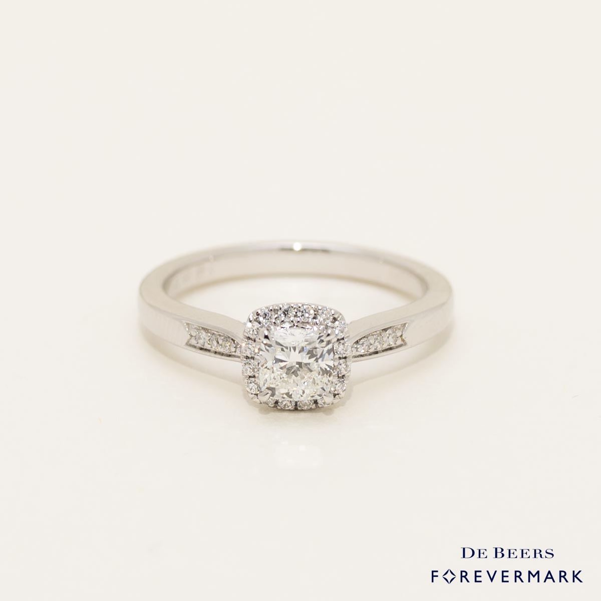 De Beers Forevermark Cushion Diamond Halo Engagement Ring in 14kt White Gold (3/4ct tw)
