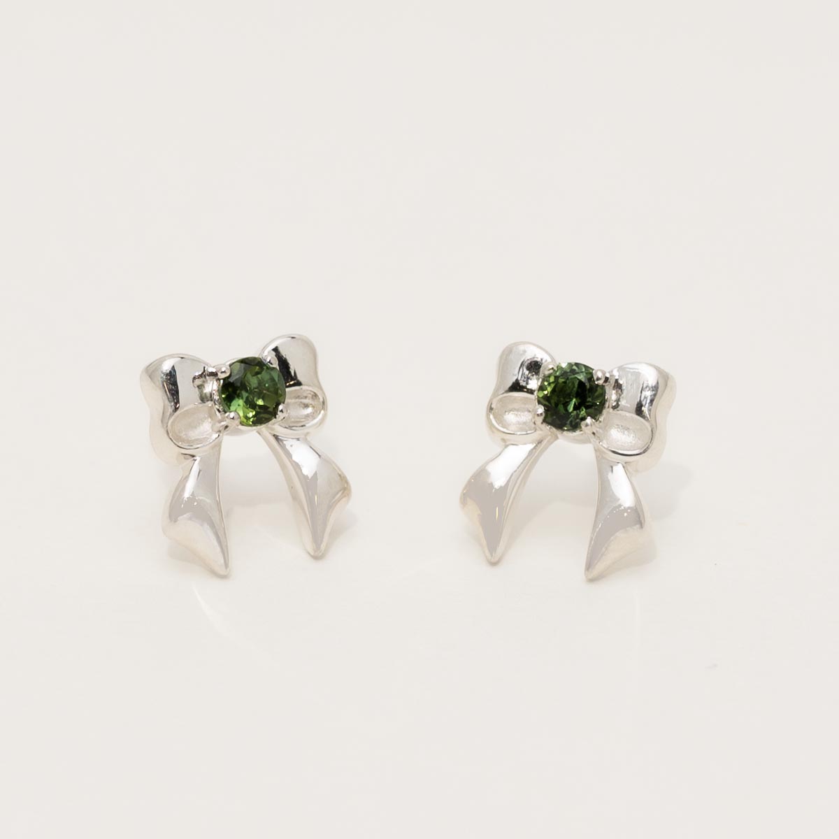 Maine Green Tourmaline Bow Stud Earrings in Sterling Silver