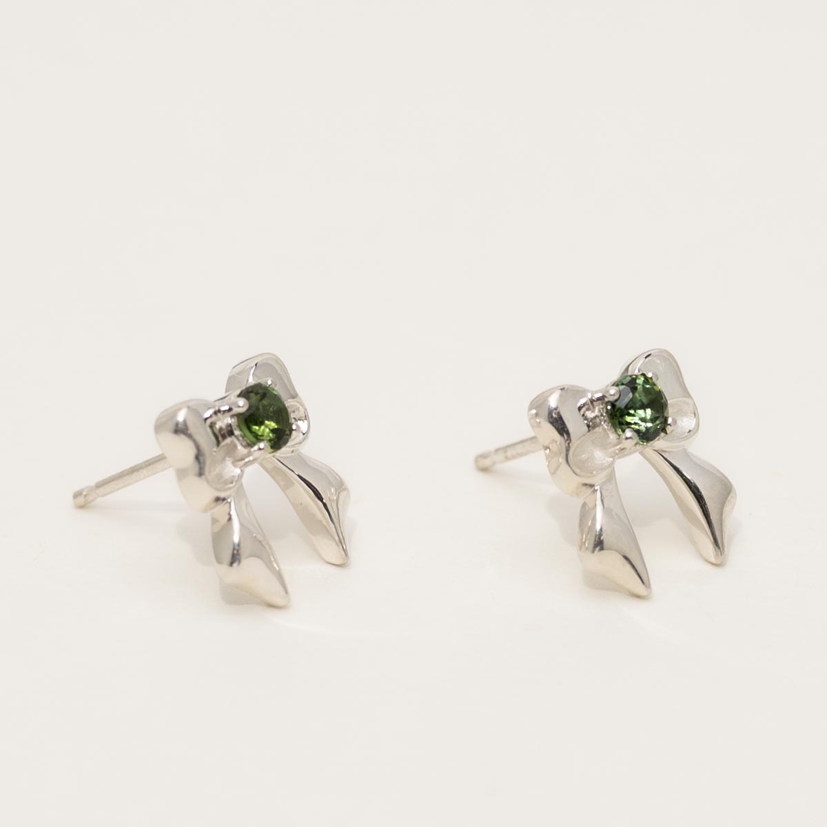 Maine Green Tourmaline Bow Stud Earrings in Sterling Silver