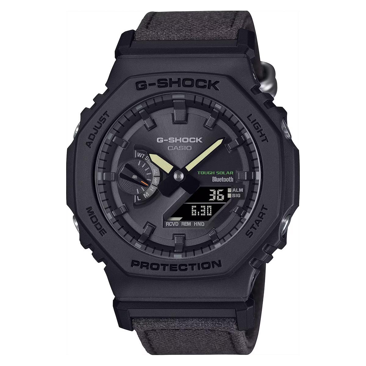 G-Shock 2100 Series Mens Watch with Naturally Dyed Deep Brown Cotton Strap (solar movement)