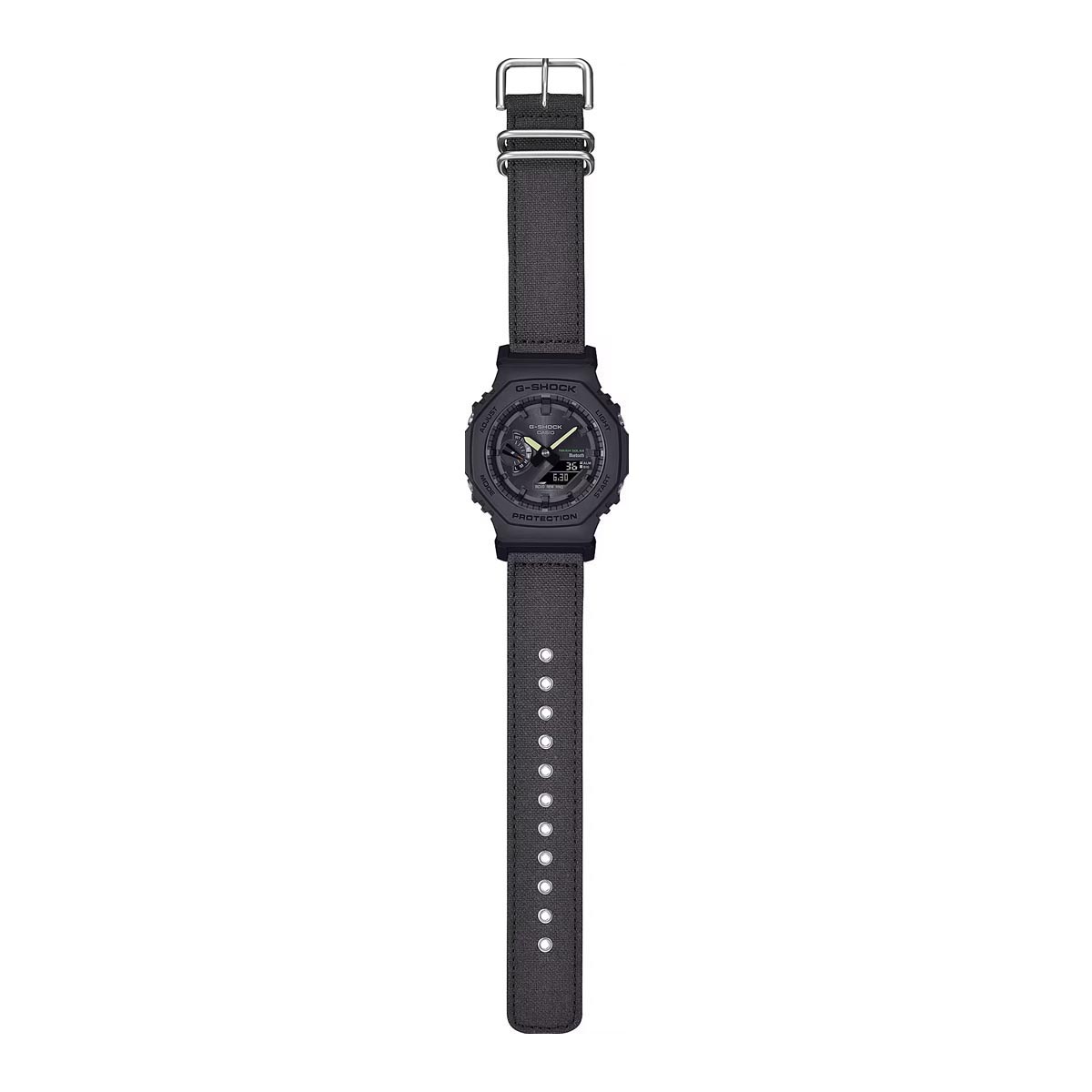 G-Shock 2100 Series Mens Watch with Naturally Dyed Deep Brown Cotton Strap (solar movement)