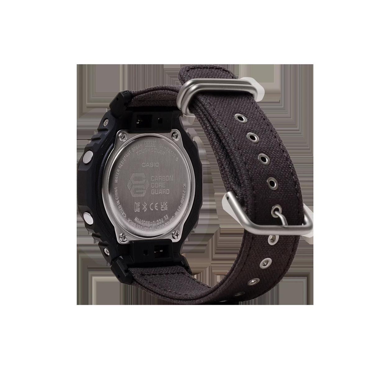 G-Shock 2100 Series Mens Watch with Naturally Dyed Deep Brown Cotton Strap (solar movement)