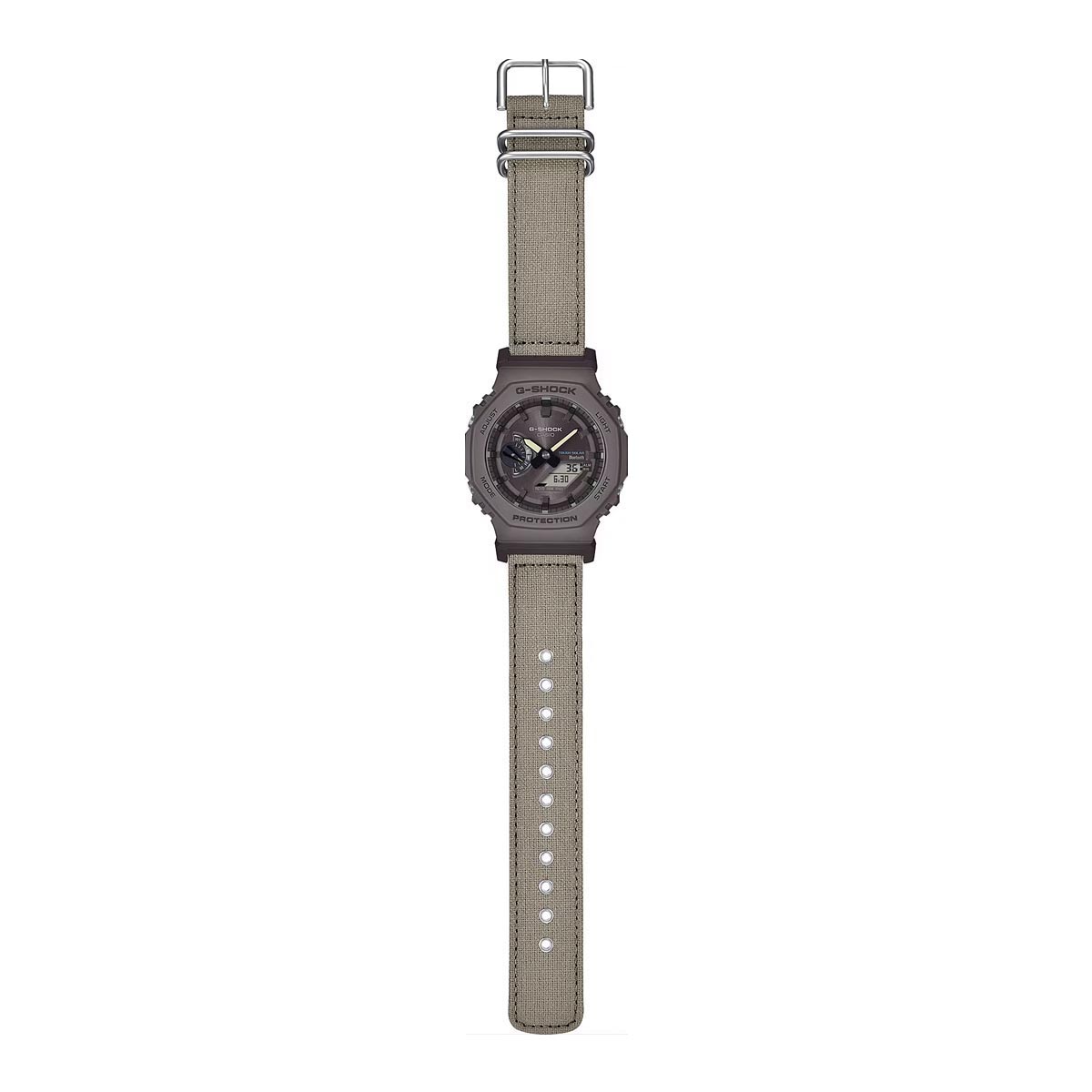 G-Shock GAB2100 Series Men's Watch with Naturally Dyed Khaki Gray Cotton Strap (solar movement)
