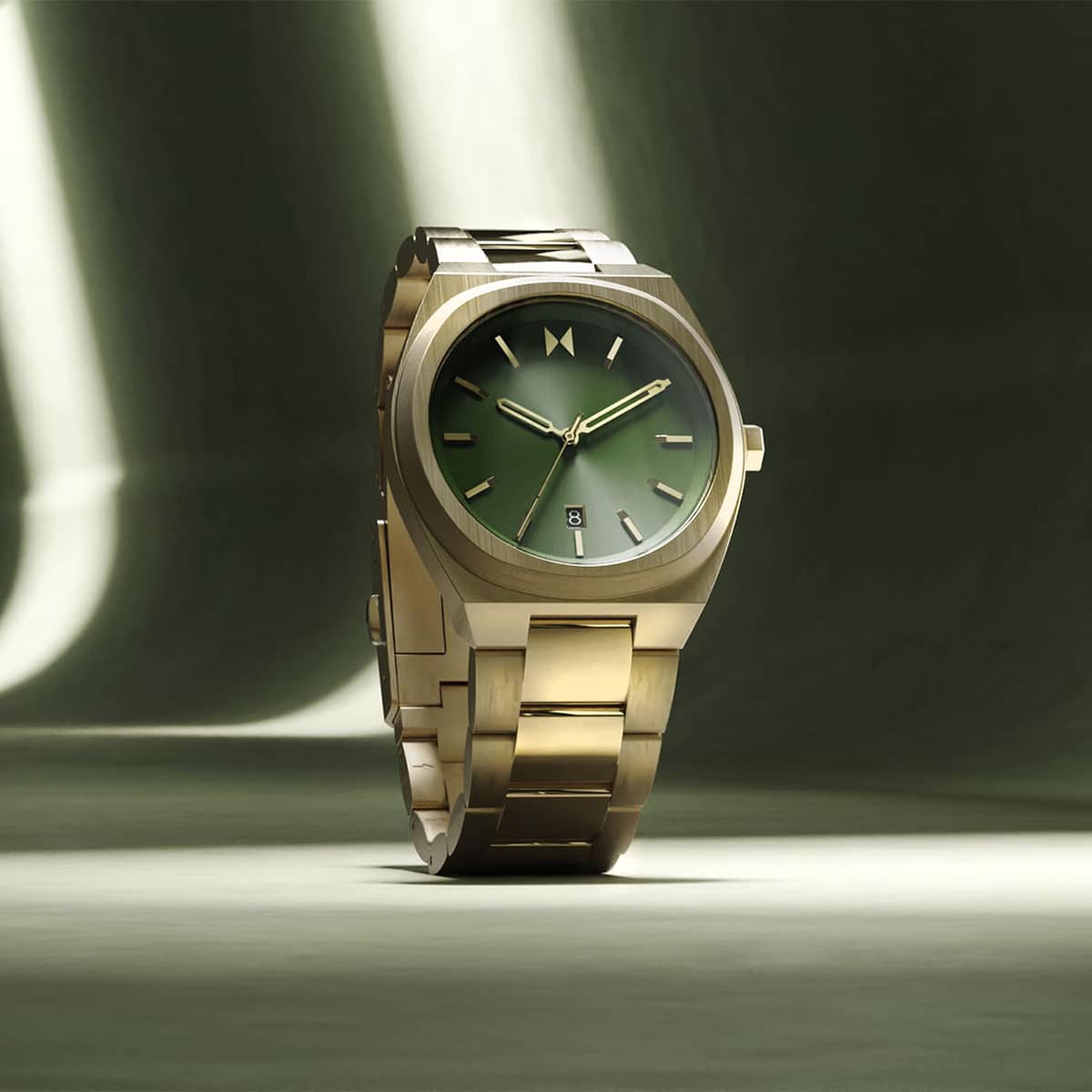 MVMT Odyssey II Mens Watch with Green Dial and Yellow Ion Plated Steel Bracelet (quartz movement)