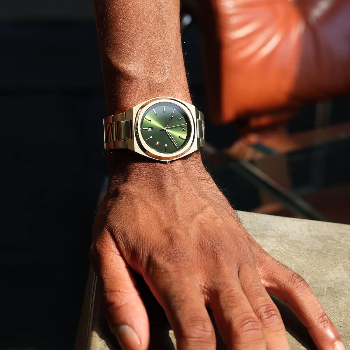 MVMT Odyssey II Mens Watch with Green Dial and Yellow Ion Plated Steel Bracelet (quartz movement)