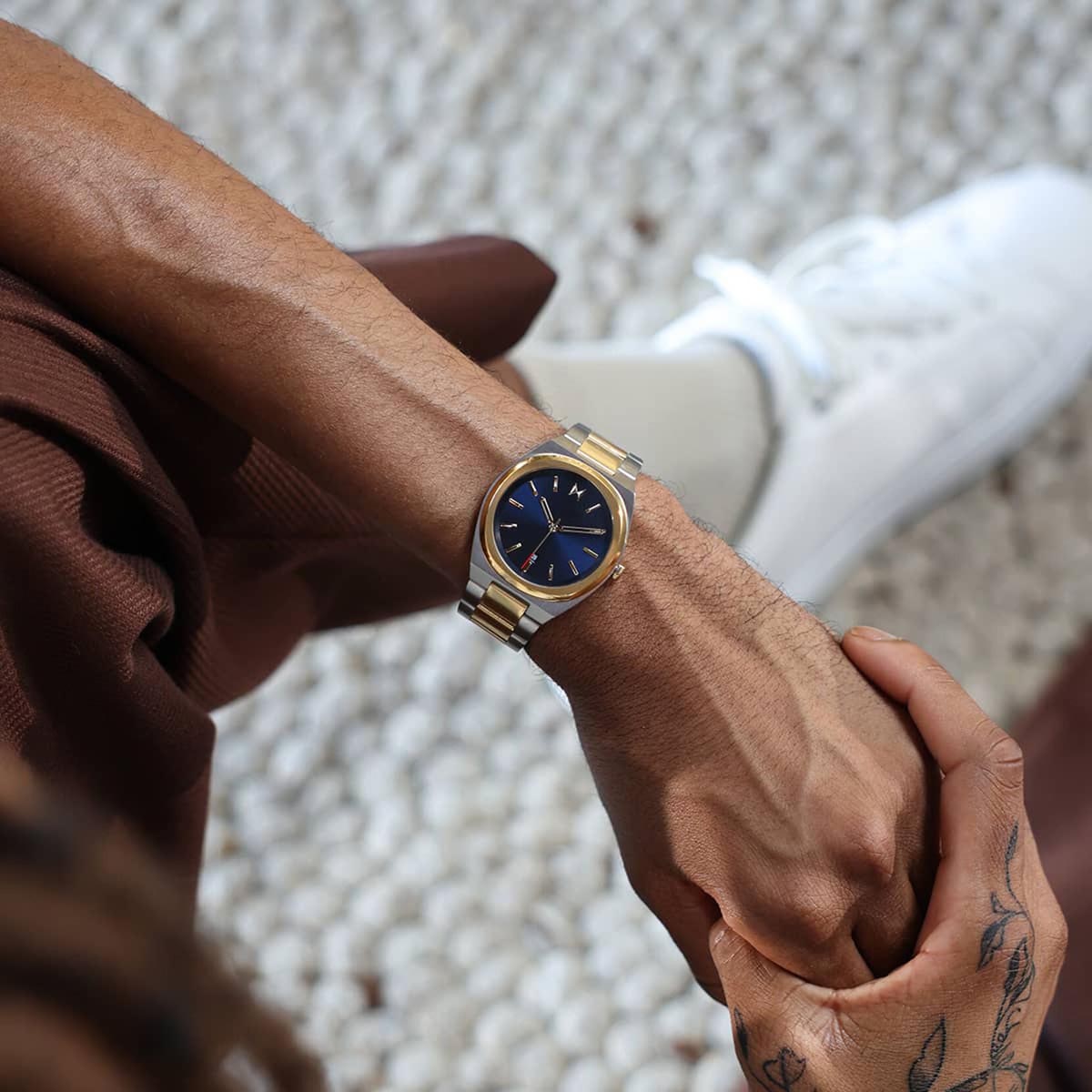 MVMT Odyssey II Mens Watch with Blue Dial and Stainless Steel with Yellow Gold Tone Bracelet (quartz movement)