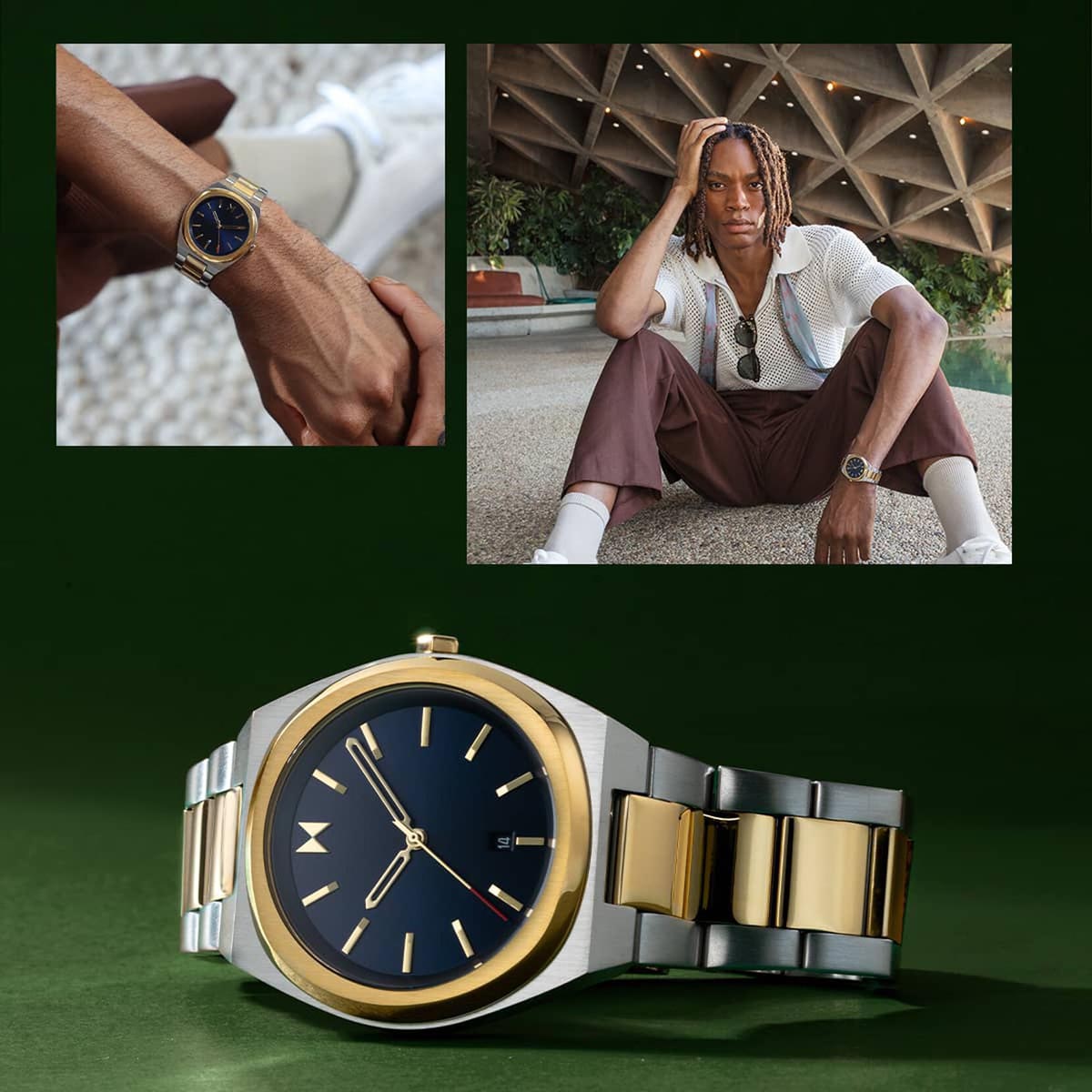 MVMT Odyssey II Mens Watch with Blue Dial and Stainless Steel with Yellow Gold Tone Bracelet (quartz movement)