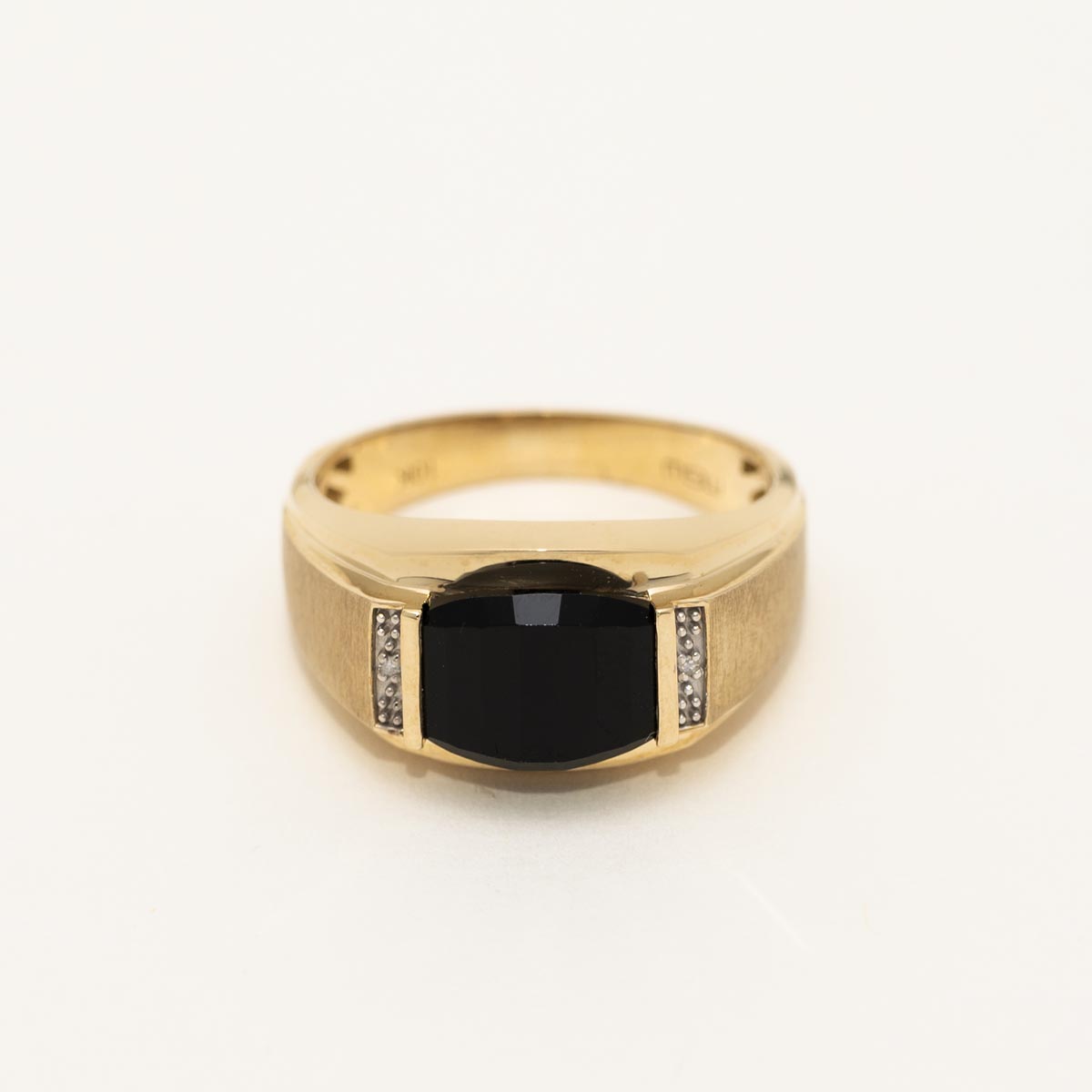 Mens Black Onyx Ring in 10kt Yellow Gold with Diamonds