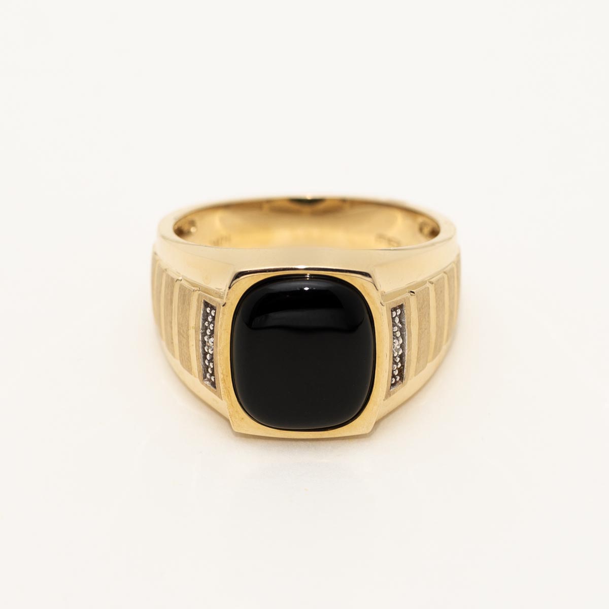 Mens Black Onyx Ring in 10kt Yellow Gold with Diamonds