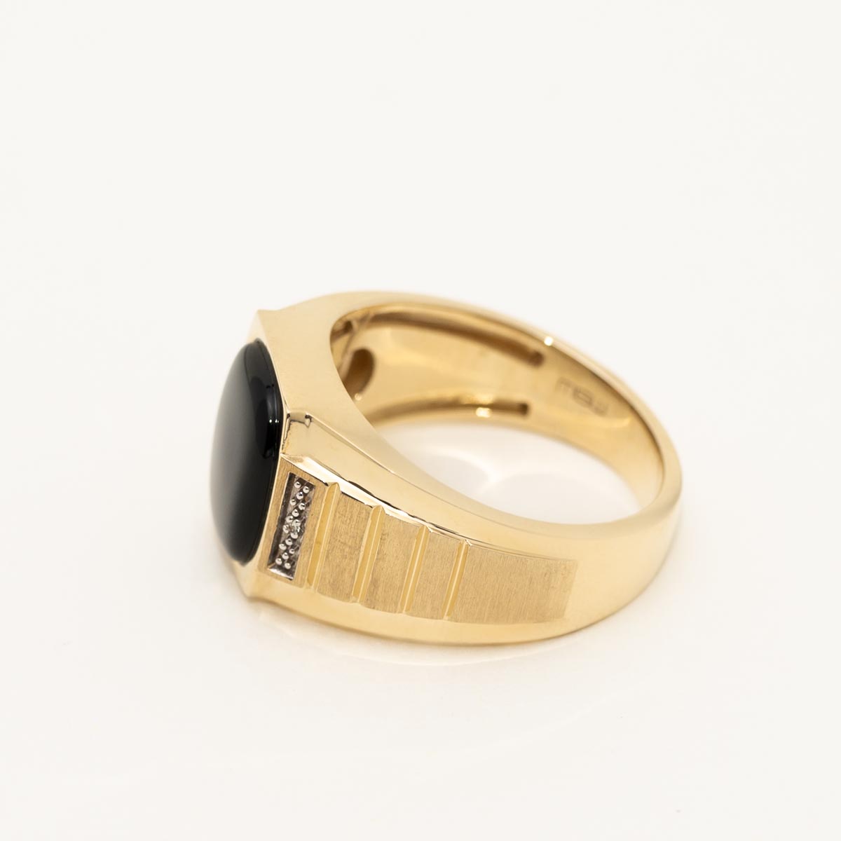 Mens Black Onyx Ring in 10kt Yellow Gold with Diamonds