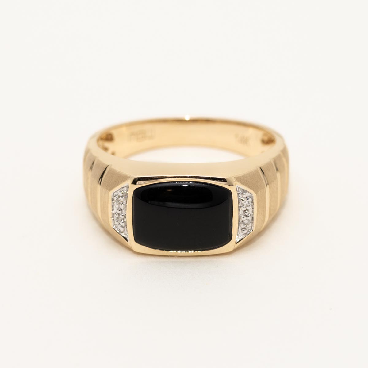 Mens Black Onyx Ring in 10kt Yellow Gold with Diamonds