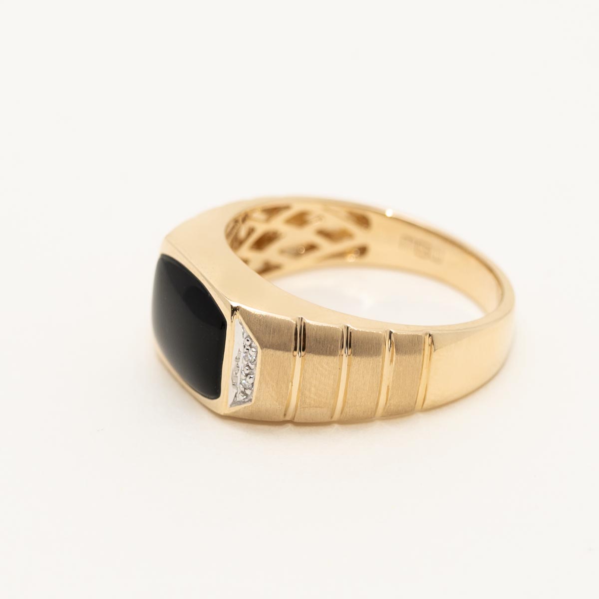 Mens Black Onyx Ring in 10kt Yellow Gold with Diamonds