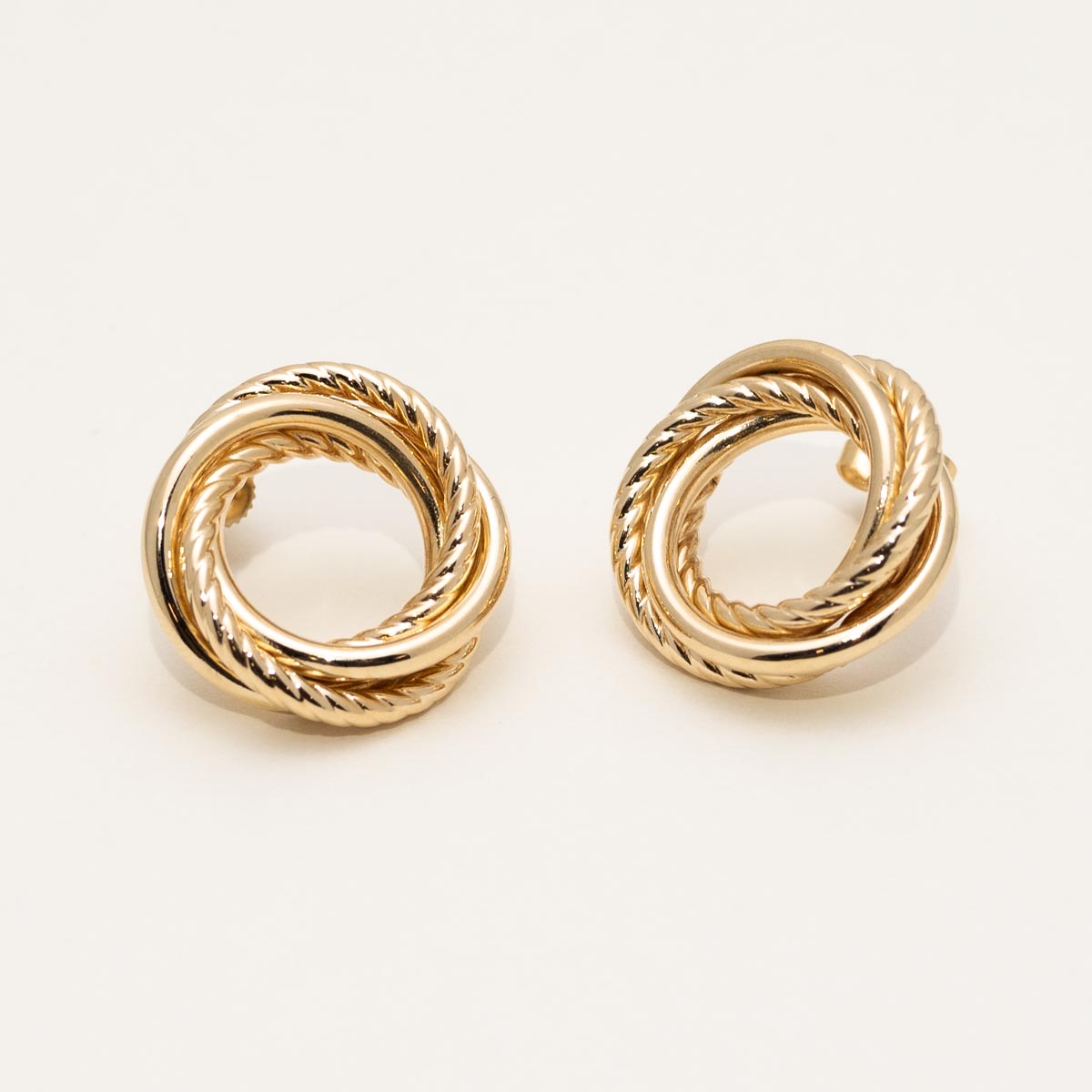 Estate Rope Twist Circle Stud Earrings in 14kt Yellow Gold