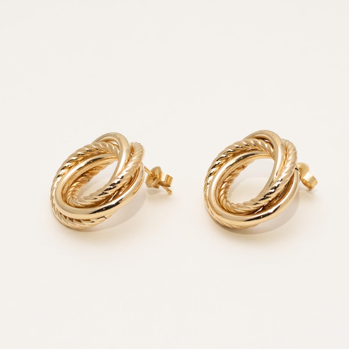 Estate Rope Twist Circle Stud Earrings in 14kt Yellow Gold