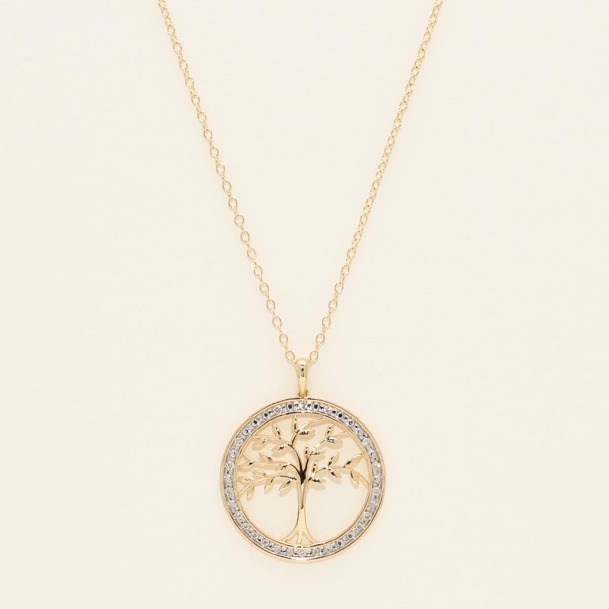 Diamond Tree of Life Necklace in 14kt Yellow Gold (1/10ct tw)