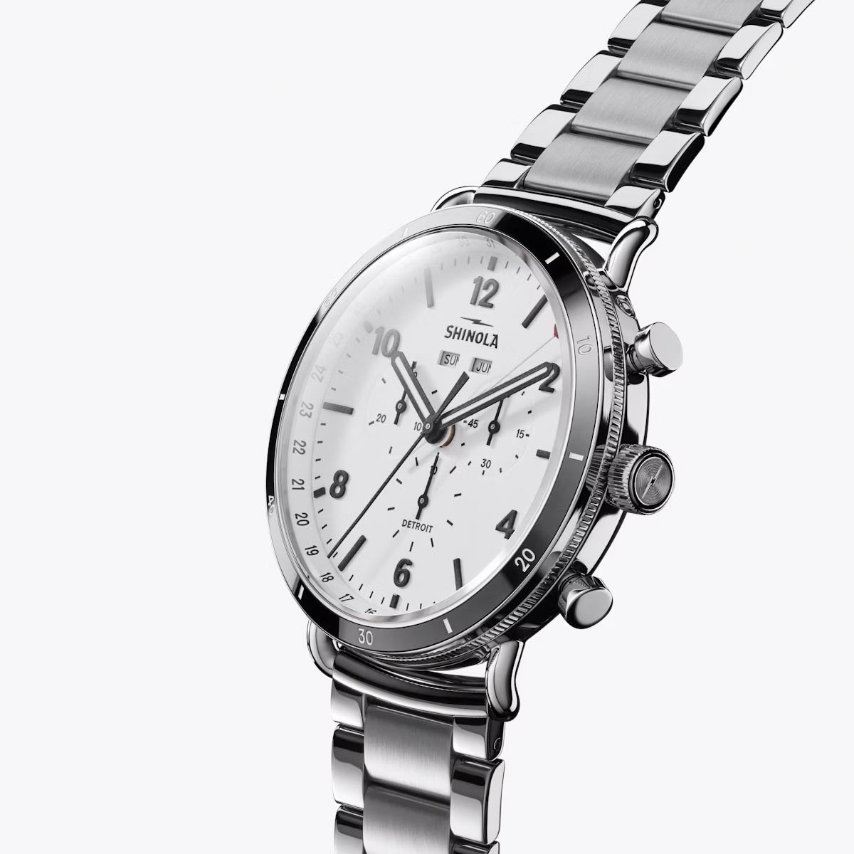 Shinola Canfield Sport Mens Watch with White Dial and Stainless Steel Bracelet (quartz movement)