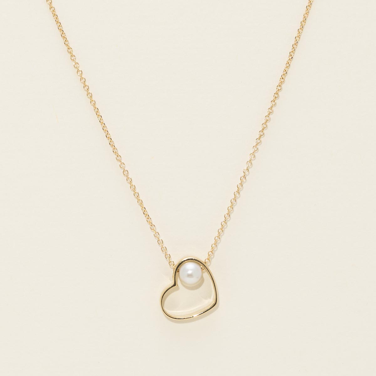 Cultured Fresh Water Pearl Heart Necklace in 14kt Yellow Gold