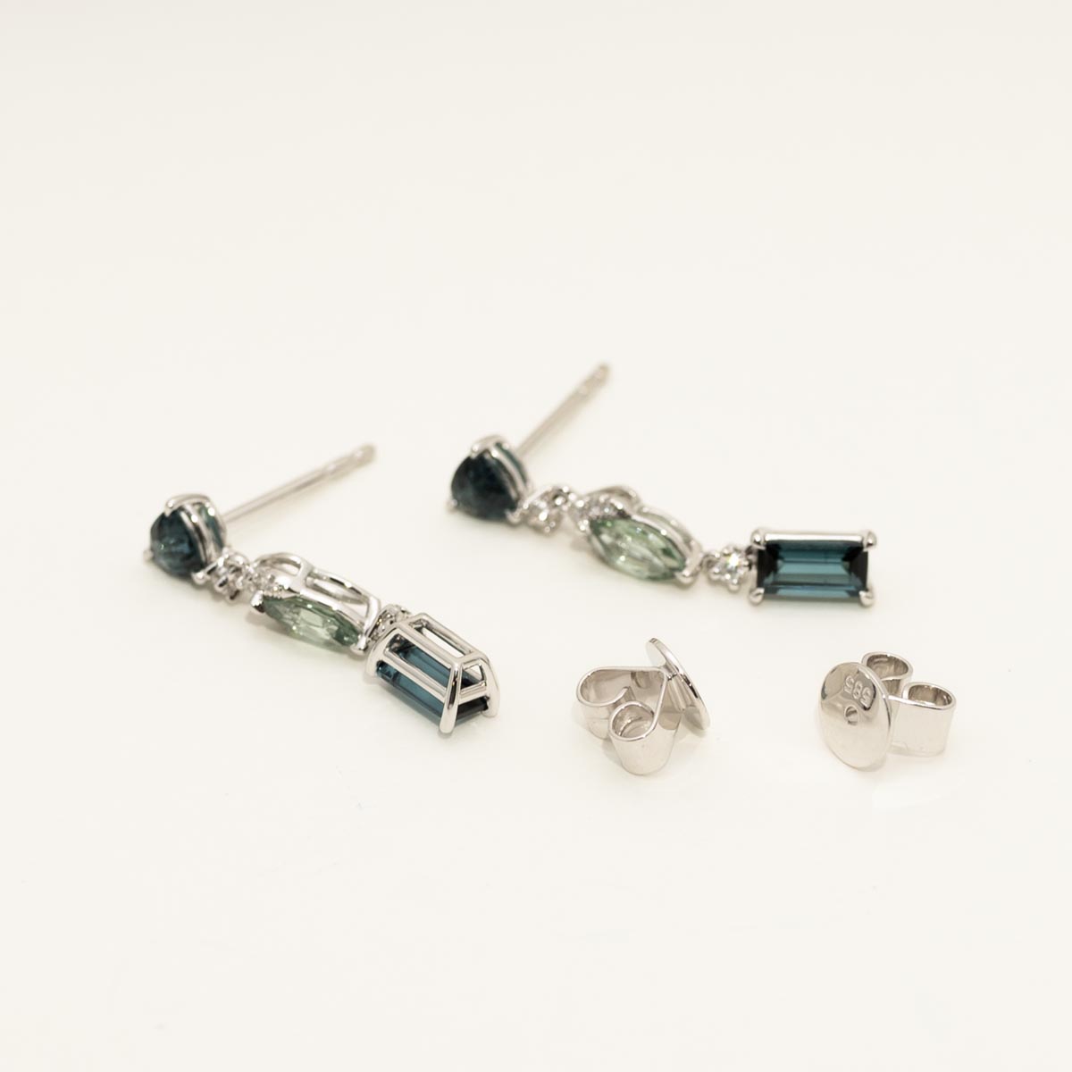 Maine Indicolite Tourmaline Drop Earrings in 14kt White Gold with Diamonds (1/10ct tw)