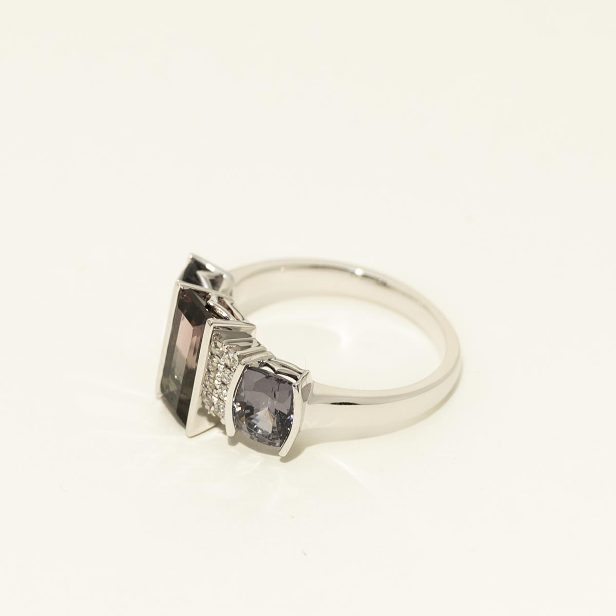 Maine Bicolor Tourmaline and Gray Spinel Ring in 14kt White Gold with Diamonds (1/10ct tw)