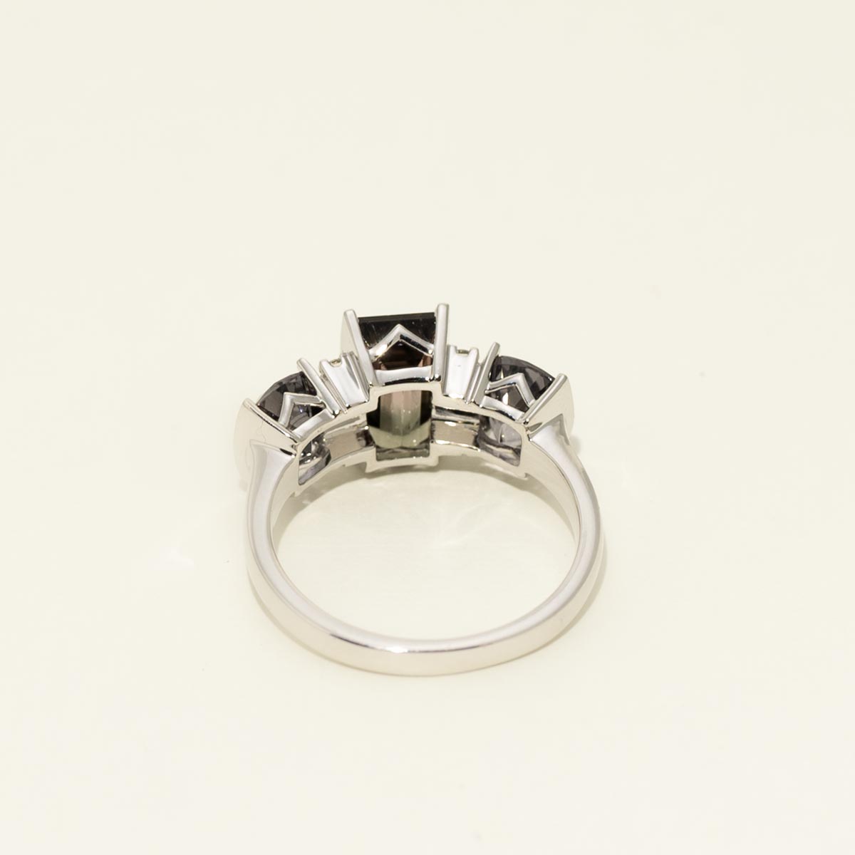 Maine Bicolor Tourmaline and Gray Spinel Ring in 14kt White Gold with Diamonds (1/10ct tw)