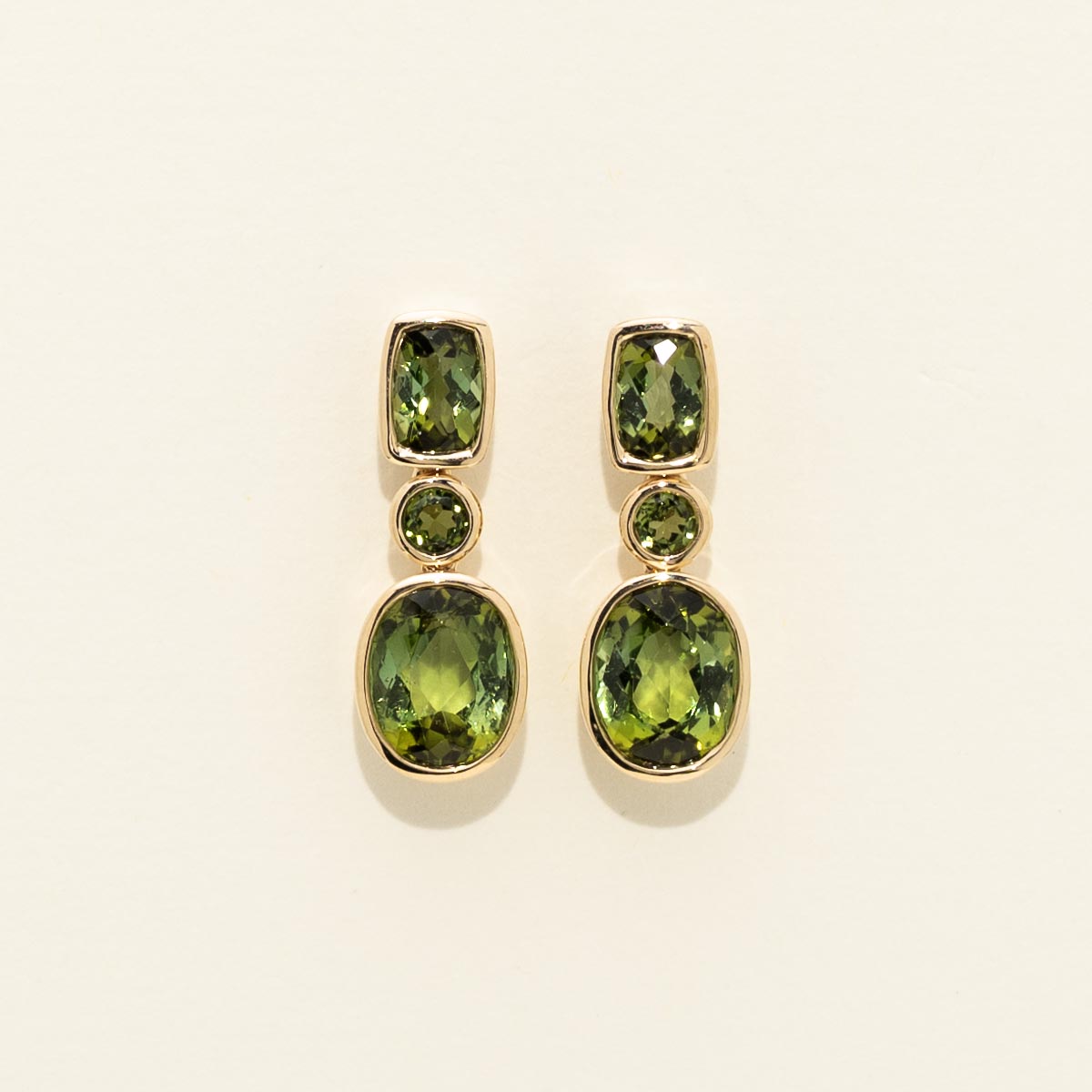 Maine Green Tourmaline Earrings in 14kt Yellow Gold