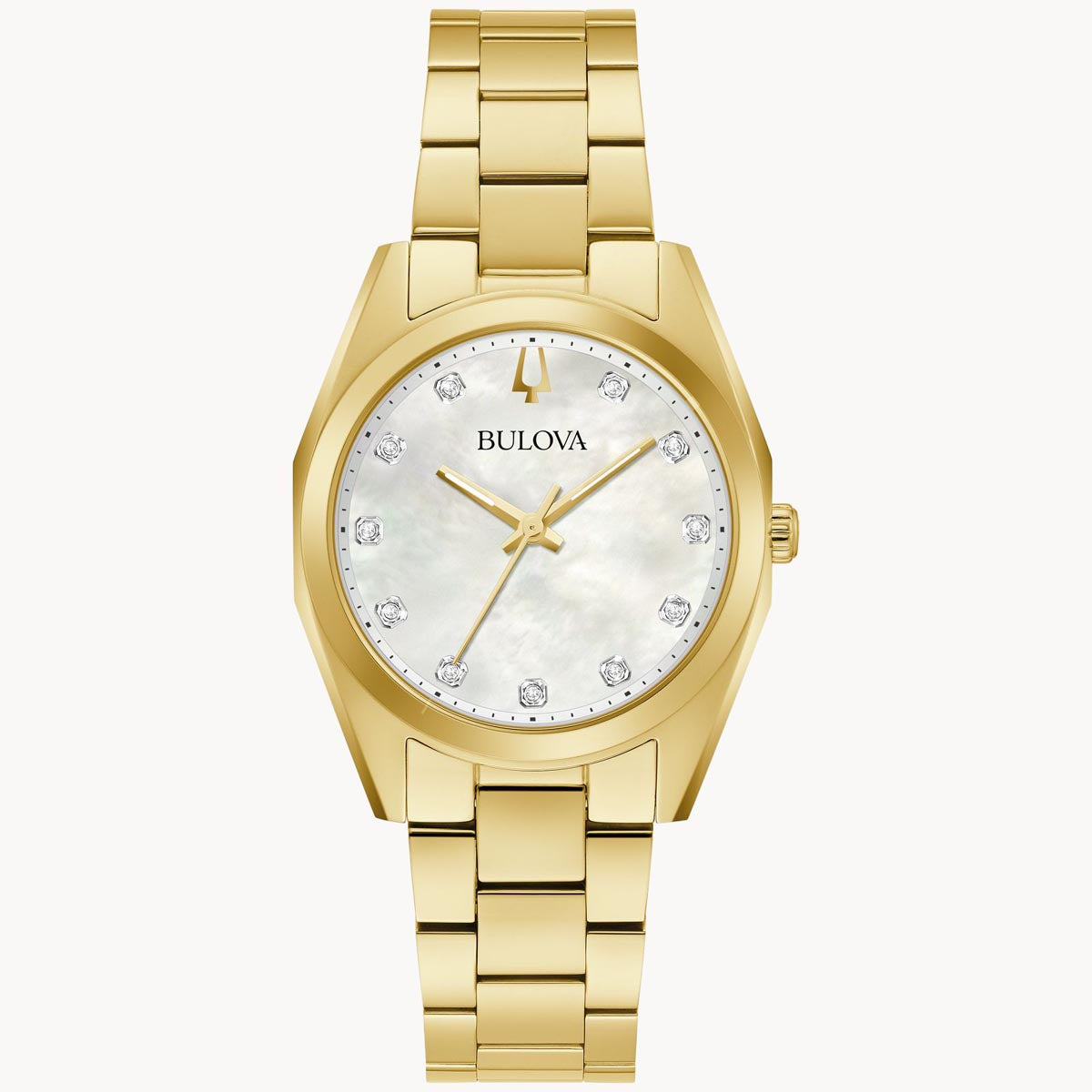 Bulova Surveyor Women's Diamond Watch with Mother of Pearl Dial and Gold Toned Stainless Steel Bracelet (quartz movement)