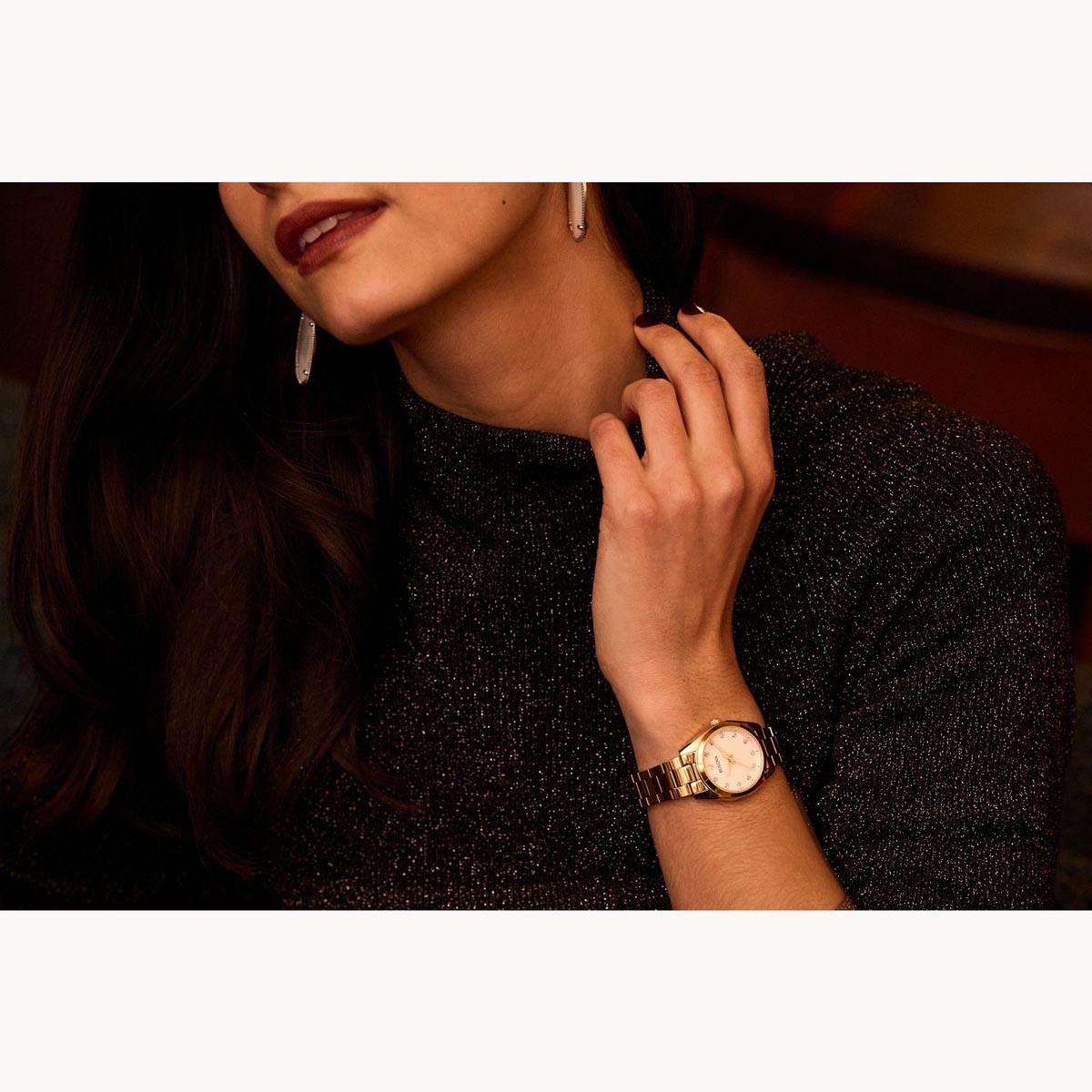 Bulova Surveyor Women's Diamond Watch with Mother of Pearl Dial and Gold Toned Stainless Steel Bracelet (quartz movement)