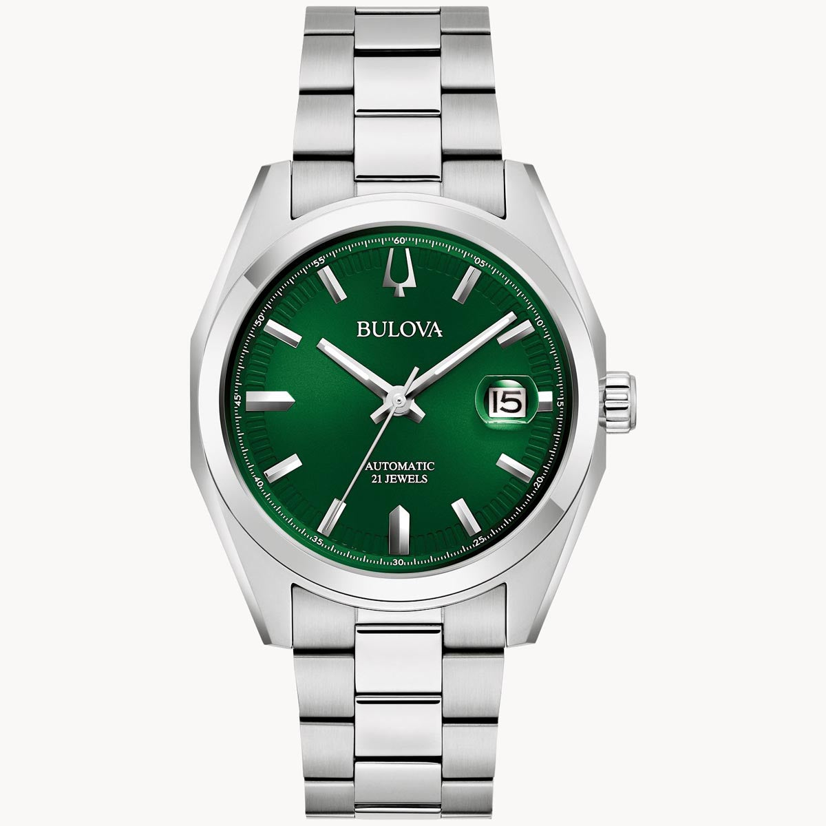 Bulova Surveyor Men's Watch with Green Dial and Stainless Steel Bracelet (automatic movement)