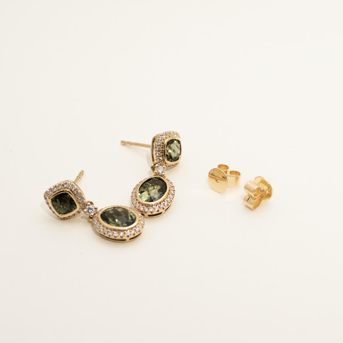 Maine Green Tourmaline Drop Earrings in 14kt Yellow Gold with Diamonds (1/2ct tw)