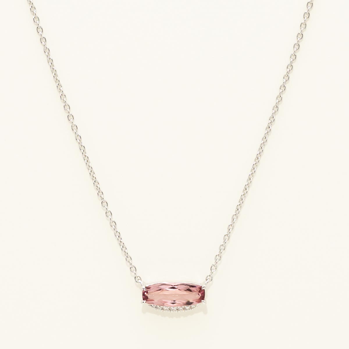 Maine Pink Tourmaline East West Cushion Necklace in 14kt White Gold with Diamonds (.03ct tw)