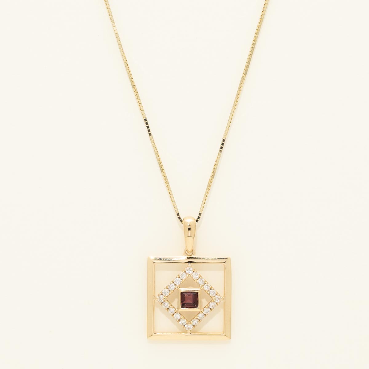 Maine Pink Tourmaline Picture Frame Necklace in 14kt Yellow Gold with Diamonds (1/10ct tw)
