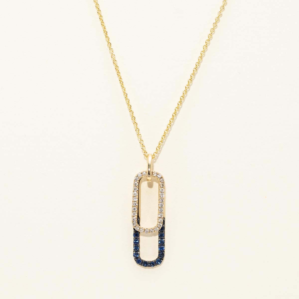 Sapphire Paperclip Necklace in 14kt Yellow Gold with Diamonds (1/10ct tw)
