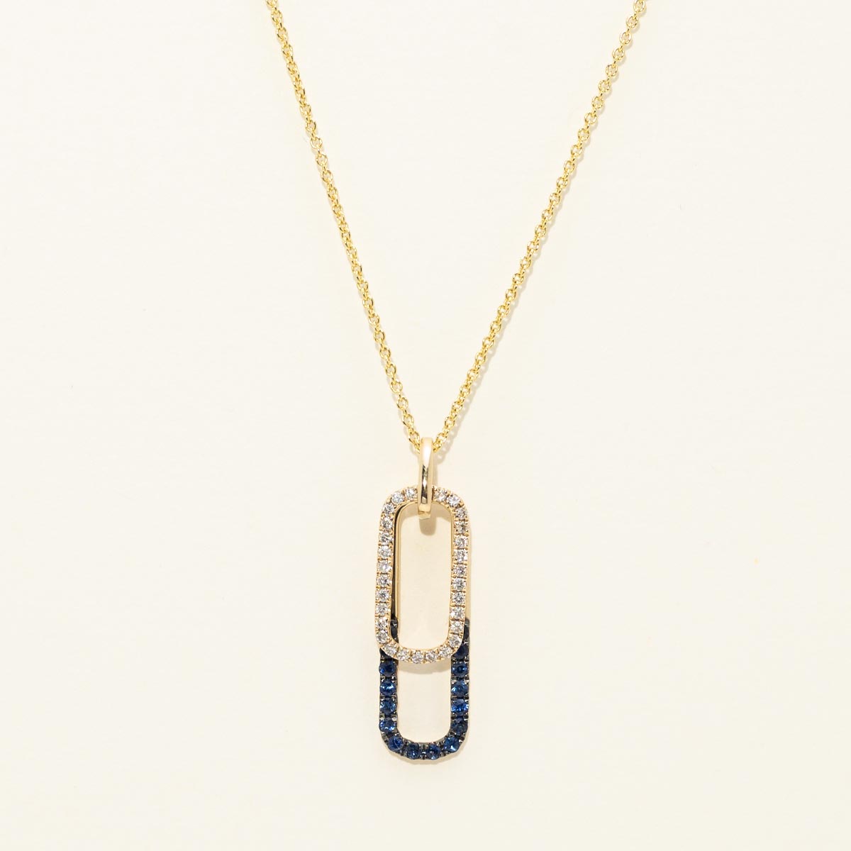 Madison L Sapphire Paperclip Necklace in 14kt Yellow Gold with Diamonds (1/10ct tw)