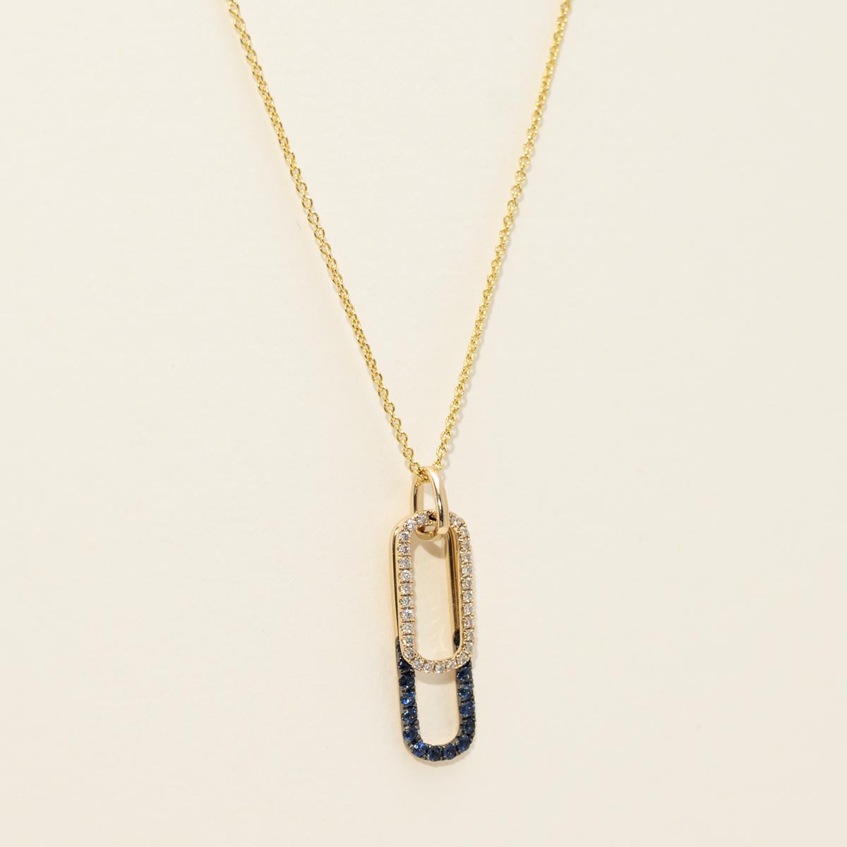 Sapphire Paperclip Necklace in 14kt Yellow Gold with Diamonds (1/10ct tw)
