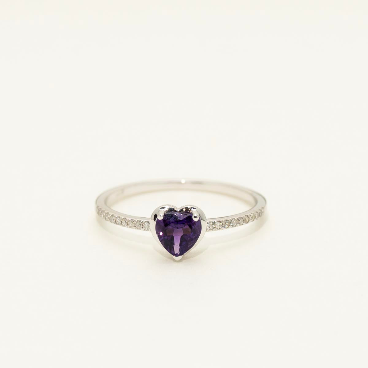 Heart Shape Amethyst Ring in 14kt White Gold with Diamonds (1/10ct tw)
